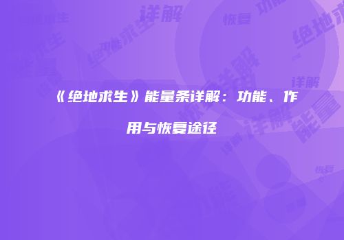 《绝地求生》能量条详解：功能、作用与恢复途径