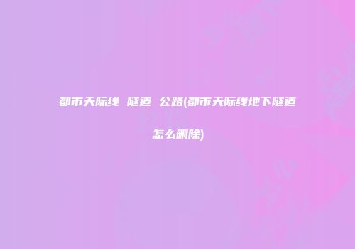 都市天际线 隧道 公路(都市天际线地下隧道怎么删除)