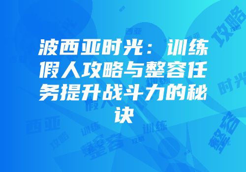 波西亚时光：训练假人攻略与整容任务提升战斗力的秘诀