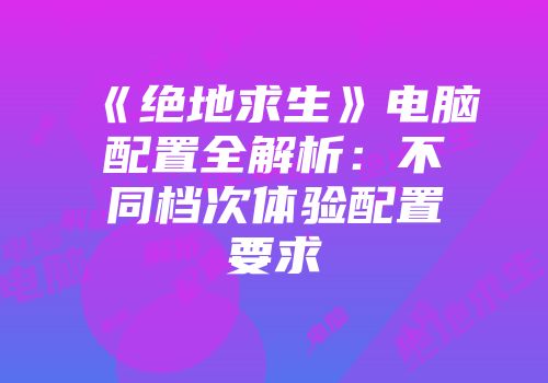 《绝地求生》电脑配置全解析：不同档次体验配置要求