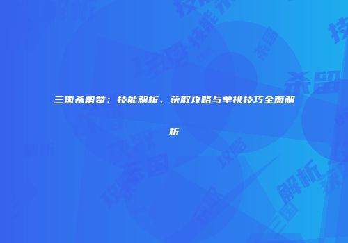 三国杀留赞：技能解析、获取攻略与单挑技巧全面解析