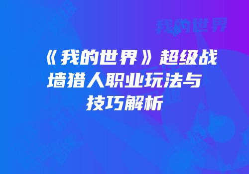 《我的世界》超级战墙猎人职业玩法与技巧解析