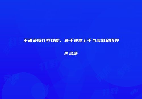 王者荣耀打野攻略：新手快速上手与高效利用野区资源