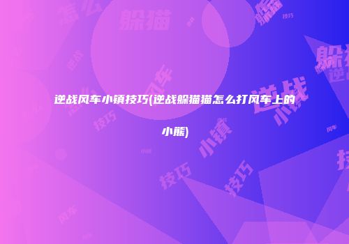 逆战风车小镇技巧(逆战躲猫猫怎么打风车上的小熊)