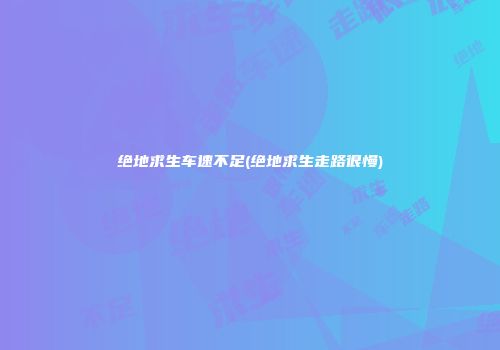 绝地求生车速不足(绝地求生走路很慢)