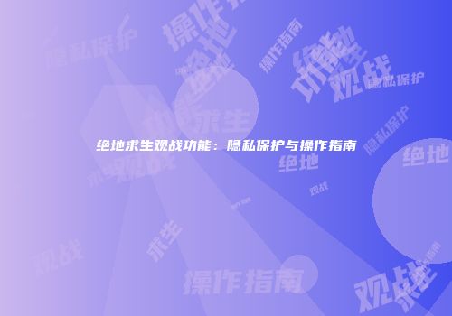 绝地求生观战功能：隐私保护与操作指南