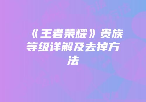 《王者荣耀》贵族等级详解及去掉方法