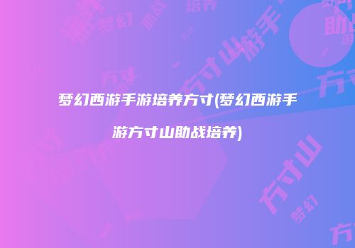 梦幻西游手游培养方寸(梦幻西游手游方寸山助战培养)