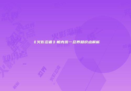 《火影忍者》帕克统一忍界知识点解析