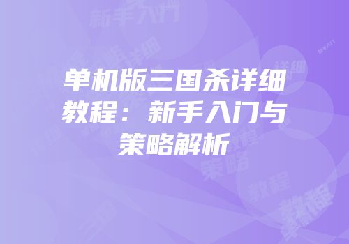 单机版三国杀详细教程：新手入门与策略解析