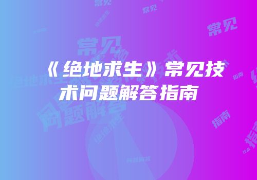 《绝地求生》常见技术问题解答指南