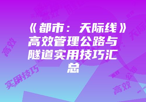 《都市：天际线》高效管理公路与隧道实用技巧汇总