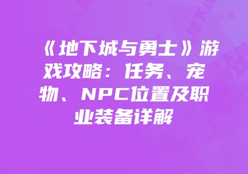 《地下城与勇士》游戏攻略：任务、宠物、NPC位置及职业装备详解
