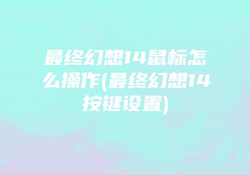 最终幻想14鼠标怎么操作(最终幻想14按键设置)