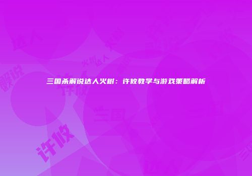 三国杀解说达人火树：许攸教学与游戏策略解析