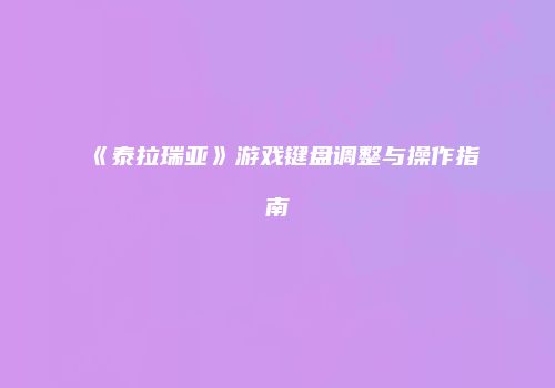《泰拉瑞亚》游戏键盘调整与操作指南