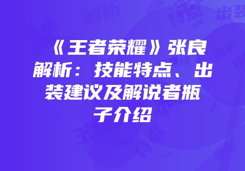 《王者荣耀》张良解析：技能特点、出装建议及解说者瓶子介绍