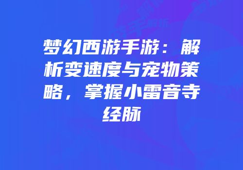 梦幻西游手游：解析变速度与宠物策略，掌握小雷音寺经脉