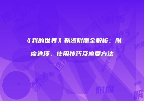 《我的世界》鞘翅附魔全解析：附魔选项、使用技巧及修复方法