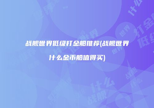 战舰世界低级打金船推荐(战舰世界什么金币船值得买)