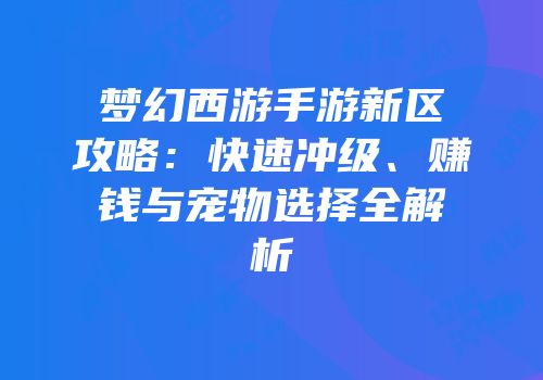 梦幻西游手游新区攻略：快速冲级、赚钱与宠物选择全解析