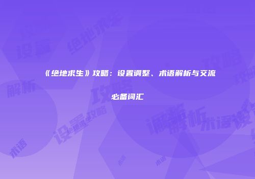 《绝地求生》攻略：设置调整、术语解析与交流必备词汇
