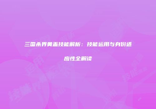 三国杀界黄盖技能解析：技能运用与身份适应性全解读