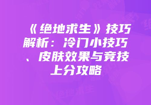 《绝地求生》技巧解析：冷门小技巧、皮肤效果与竞技上分攻略