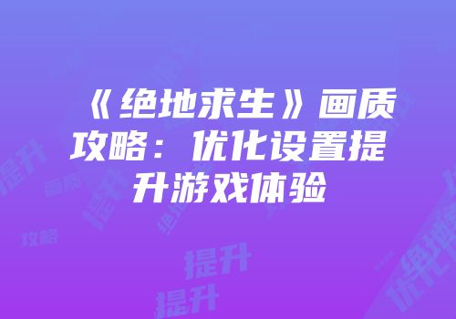 《绝地求生》画质攻略：优化设置提升游戏体验
