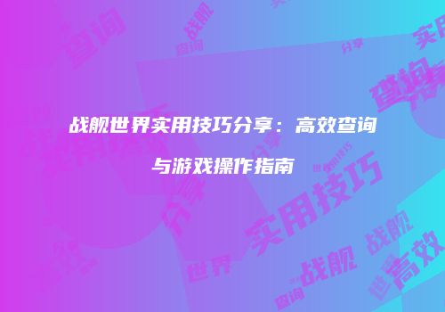 战舰世界实用技巧分享：高效查询与游戏操作指南