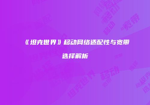 《坦克世界》移动网络适配性与宽带选择解析