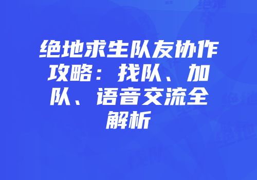 绝地求生队友协作攻略：找队、加队、语音交流全解析