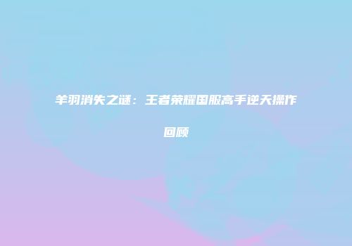 羊羽消失之谜：王者荣耀国服高手逆天操作回顾