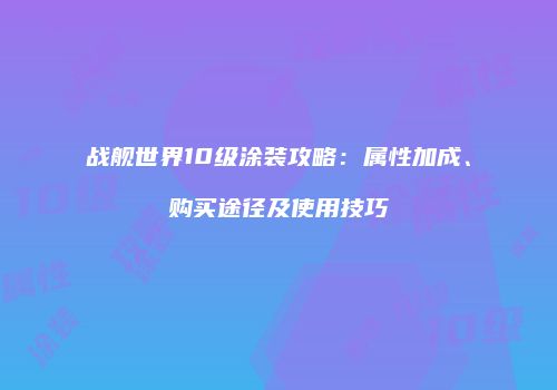 战舰世界10级涂装攻略：属性加成、购买途径及使用技巧