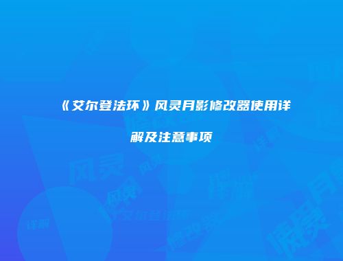 《艾尔登法环》风灵月影修改器使用详解及注意事项