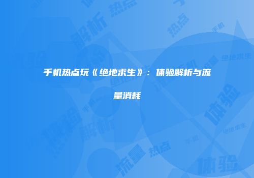 手机热点玩《绝地求生》：体验解析与流量消耗