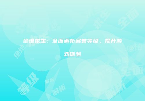 绝地求生：全面解析名誉等级，提升游戏体验