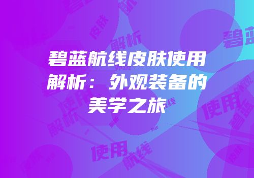碧蓝航线皮肤使用解析：外观装备的美学之旅
