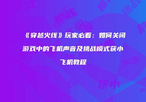 《穿越火线》玩家必看：如何关闭游戏中的飞机声音及挑战模式获小飞机教程