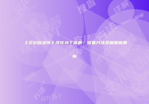 《艾尔登法环》汉化补丁详解：设置方法及破解版限制