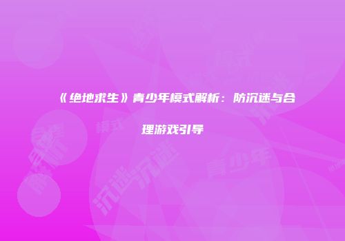《绝地求生》青少年模式解析：防沉迷与合理游戏引导