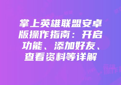 掌上英雄联盟安卓版操作指南：开启功能、添加好友、查看资料等详解