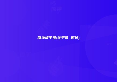 原神扳子哥(坨子哥 原神)