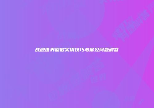 战舰世界回放实用技巧与常见问题解答