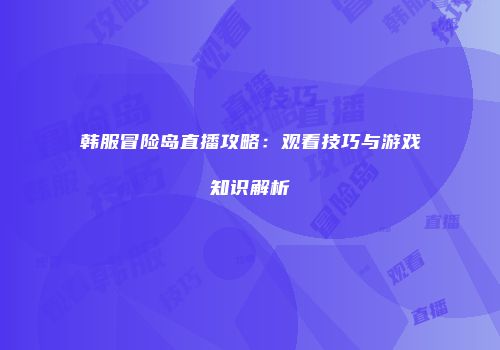 韩服冒险岛直播攻略：观看技巧与游戏知识解析