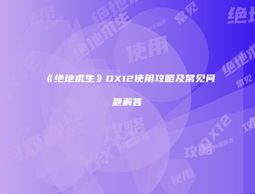 《绝地求生》DX12使用攻略及常见问题解答