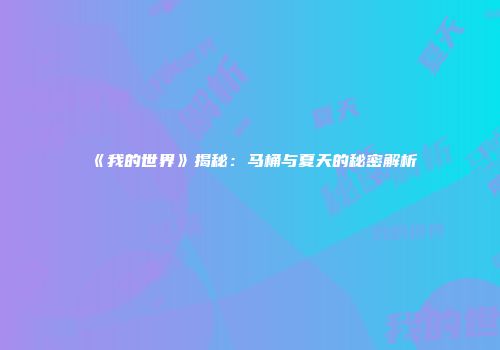 《我的世界》揭秘：马桶与夏天的秘密解析