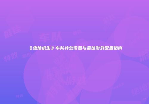 《绝地求生》车队特效设置与最佳游戏配置指南