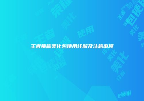 王者荣耀美化包使用详解及注意事项