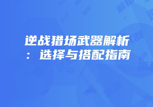 逆战猎场武器解析：选择与搭配指南